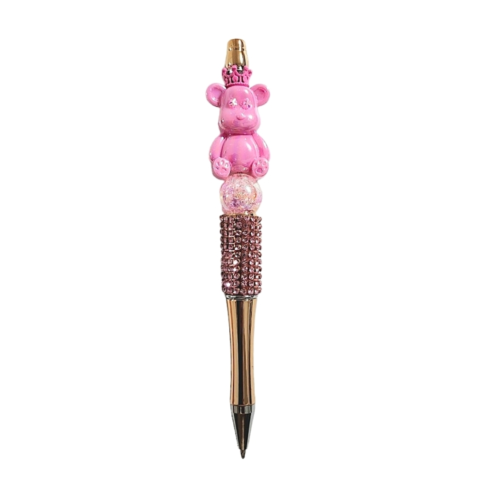 Bear Bling Beaded Ballpoint Twist Pen Pink Topper